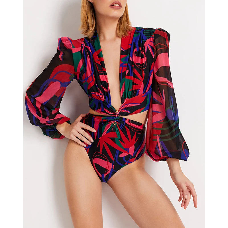 Set Rashguard Donna Manica Lunga Costume da Bagno Multicolore