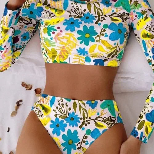 Rashguard Donna Set Due Pezzi Manica Lunga Stampa Floreale Protezione UV