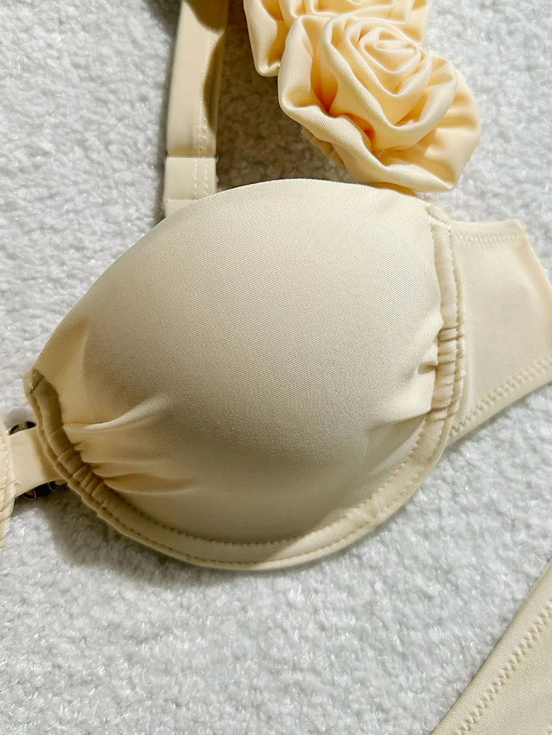 Bikini Donna Due Pezzi Push Up con Fiori 3D e Ferretto