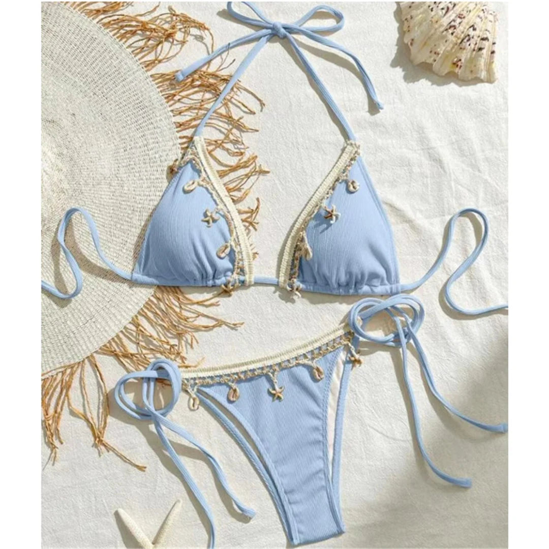 Bikini Donna Due Pezzi Halter con Laccetti e Charm Marini