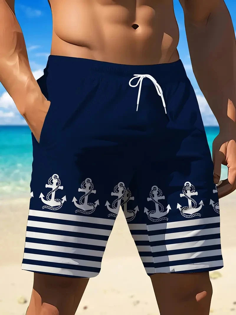 Costume da Bagno da Uomo, Bermuda Casual con Stampa Nautica