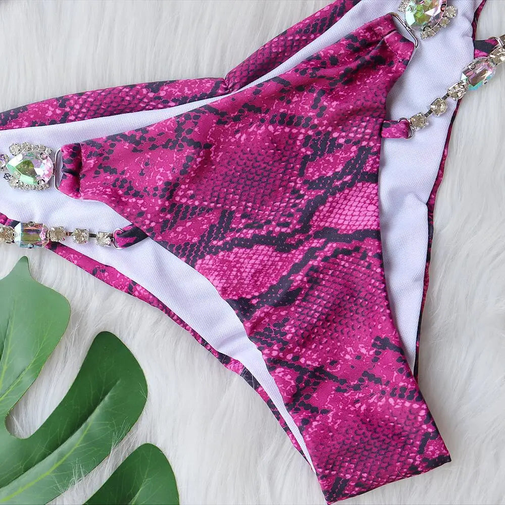 Bikini Donna Due Pezzi Halter Brasiliano con Pietre Gioiello