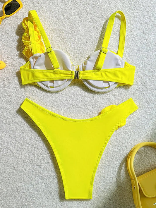 Bikini Donna Due Pezzi Push Up con Fiori 3D e Ferretto