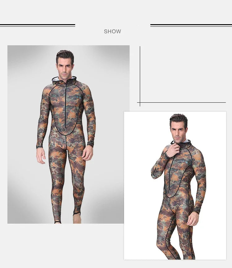 Muta Mimetica Monopezzo Neoprene con Cappuccio Cerniera Anteriore Anti-UV Uomo e Donna M-4XL