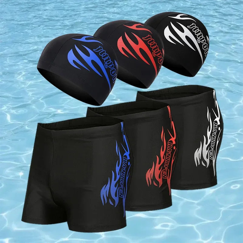 Boxer da Nuoto Uomo con Stampa Fire ad Asciugatura Rapida nelle Taglie Forti L–4XL