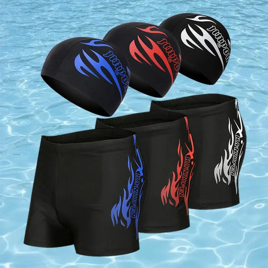 Boxer da Nuoto Uomo con Stampa Fire ad Asciugatura Rapida nelle Taglie Forti L–4XL