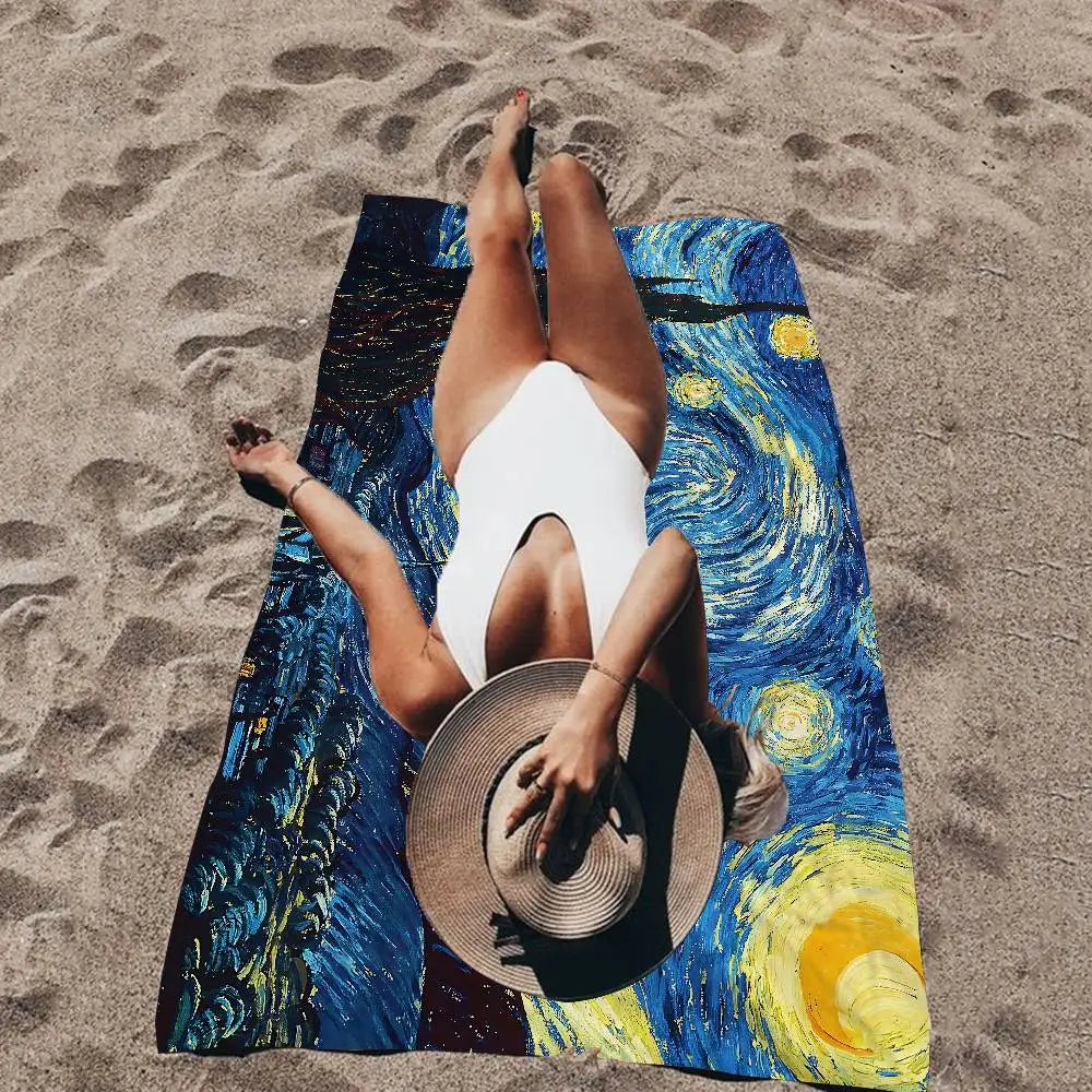 Asciugamano Van Gogh Starry Night su Fondo Colorato – Telo Mare e Bagno in Poliestere e Cotone, 10 Modelli  7 Misure