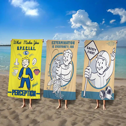 Asciugamano Fallout Vault Boy su Fondo Colorato – Telo Mare e Bagno in Poliestere e Cotone, 10 Modelli e 7 Misure
