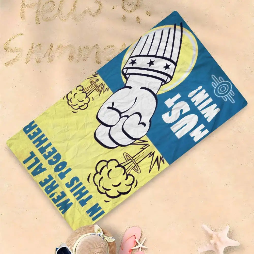 Asciugamano Fallout Vault Boy su Fondo Colorato – Telo Mare e Bagno in Poliestere e Cotone, 10 Modelli e 7 Misure
