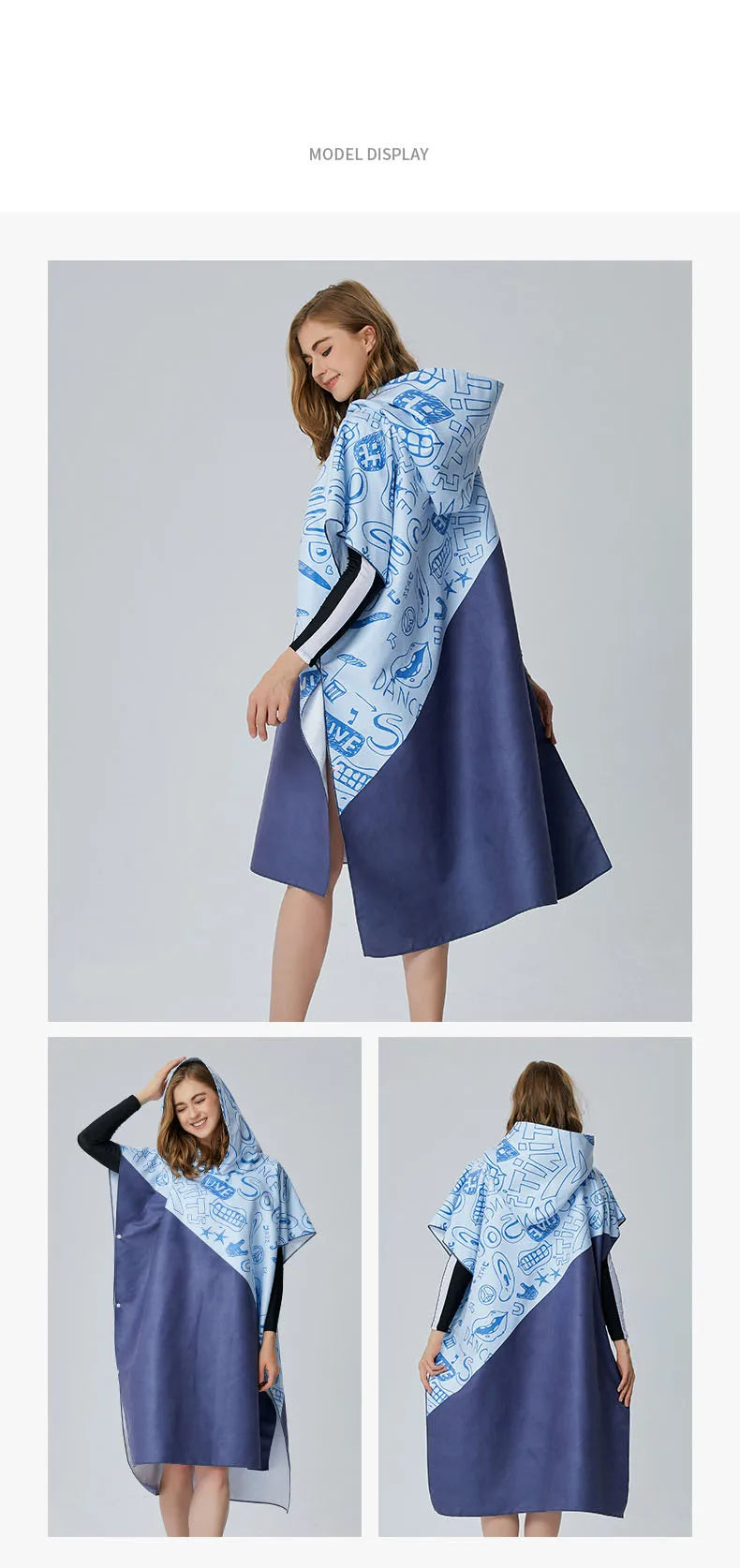 Poncho Accappatoio in Microfibra con Cappuccio – Asciugatura Rapida, Surf e Spiaggia,5 Colori