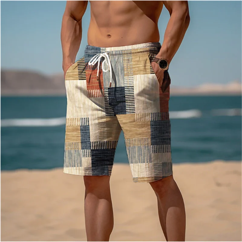 Bermuda da Spiaggia Uomo con Stampa Patchwork – Pantaloncini Casual Estivi, Taglie Bambino e Adulto (4T–6XL)
