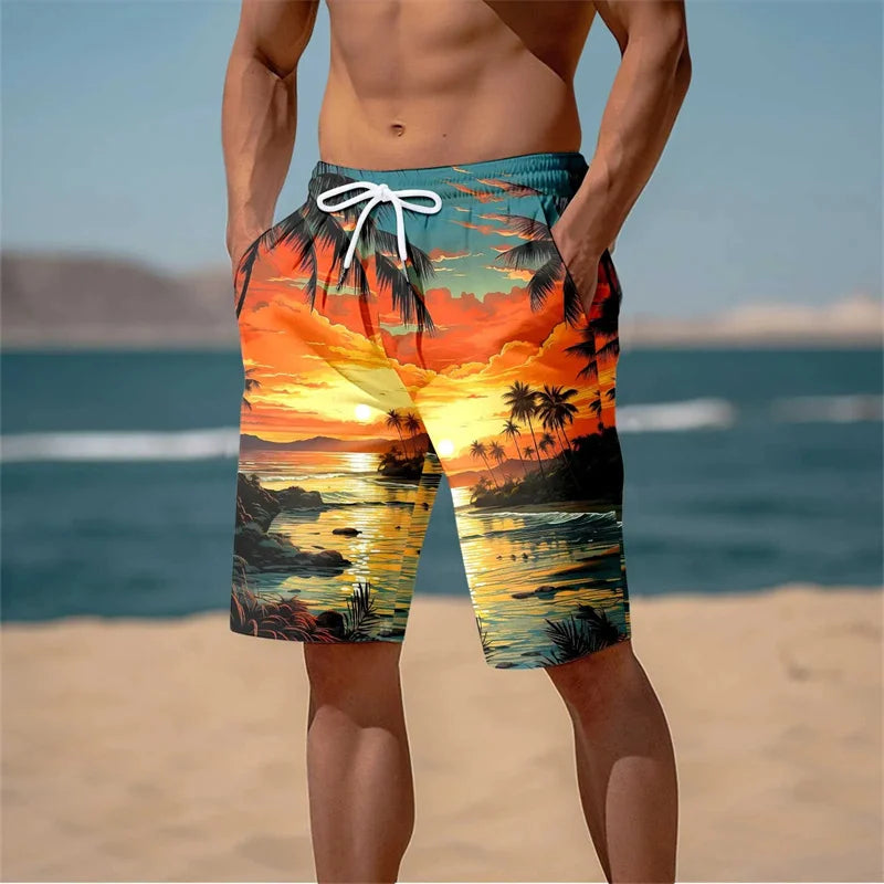 Pantaloncini da Spiaggia con Stampa Hawaiana per Uomo e Bambino