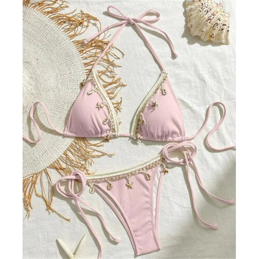 Bikini Donna Due Pezzi Halter con Laccetti e Charm Marini
