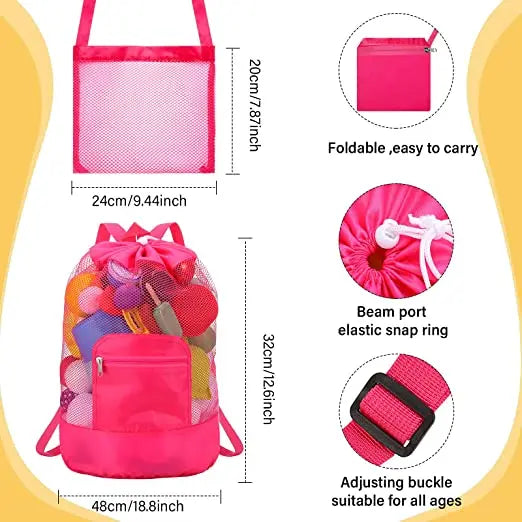 Borsa da Spiaggia in Rete Pieghevole – Borsetta a Tracolla Mini (20×24 cm) o Zaino Grande (24×48 cm), Organizer per Mare, Piscina e Spiaggia