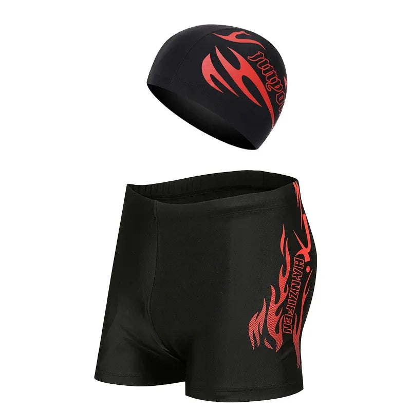 Boxer da Nuoto Uomo con Stampa Fire ad Asciugatura Rapida nelle Taglie Forti L–4XL