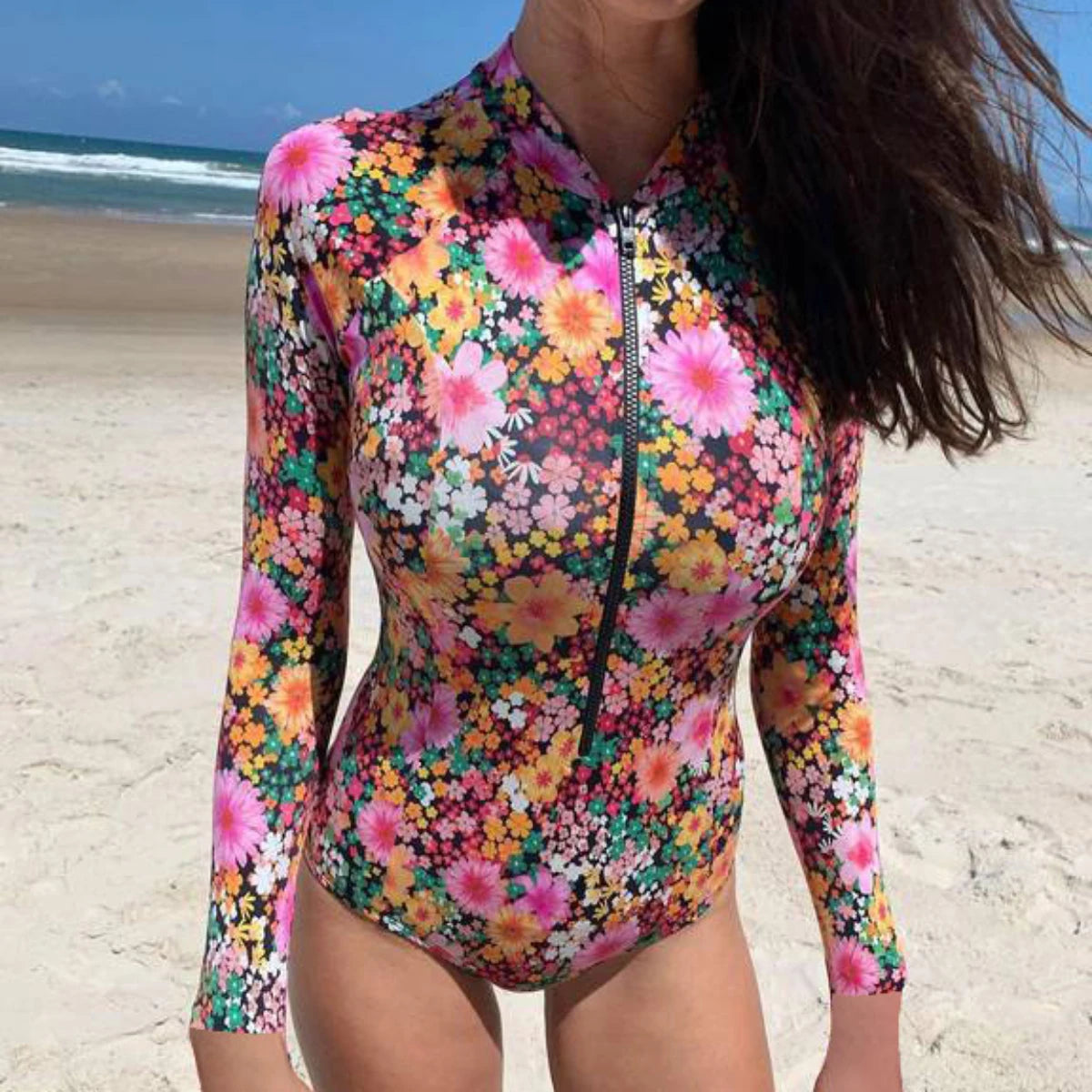 Costume Intero Rashguard Donna Manica Lunga Tinta Unita e Fantasia