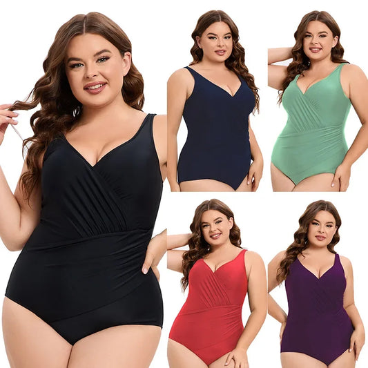 Costume Intero Donna Plus Size Tinta Unita con Schiena Scoperta – Modellante e Contenitivo XL–5XL