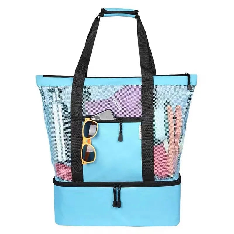 Borsa da Spiaggia in Rete Trasparente con Scomparto Termico – Capiente, Doppio Strato, 40×50 cm, 4 Colori