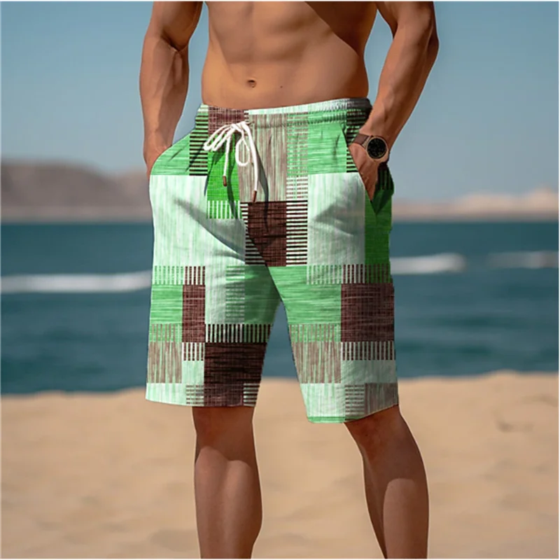 Bermuda da Spiaggia Uomo con Stampa Patchwork – Pantaloncini Casual Estivi, Taglie Bambino e Adulto (4T–6XL)