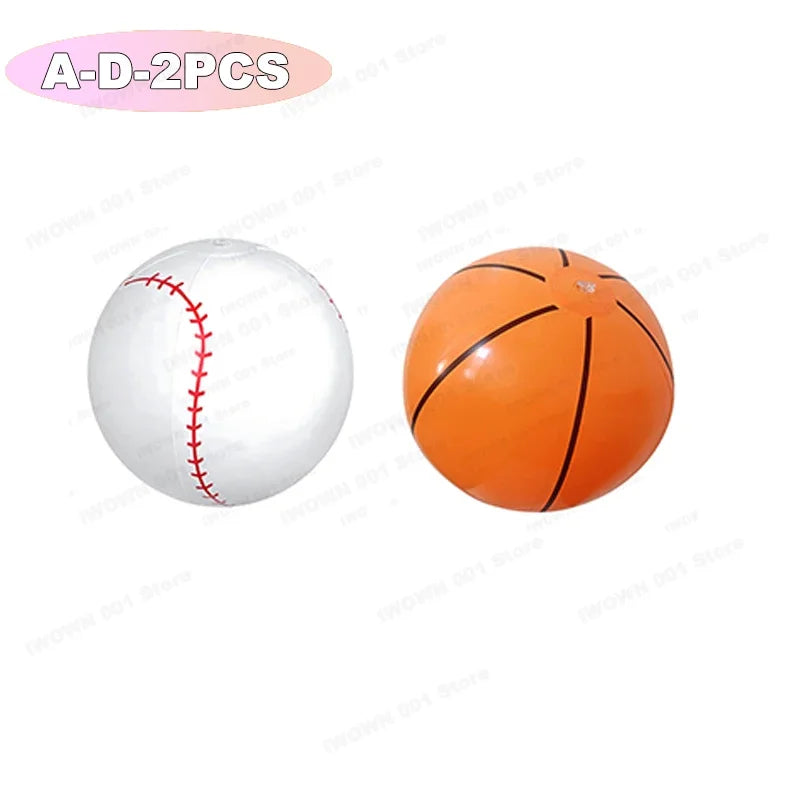 Palloni Gonfiabili da Spiaggia con Grafica Sportiva – Baseball, Pallavolo, Calcio, Basket, Rugby – 30 cm