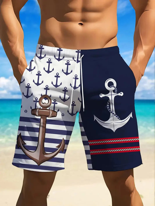 Costume da Bagno da Uomo, Bermuda Casual con Stampa Nautica