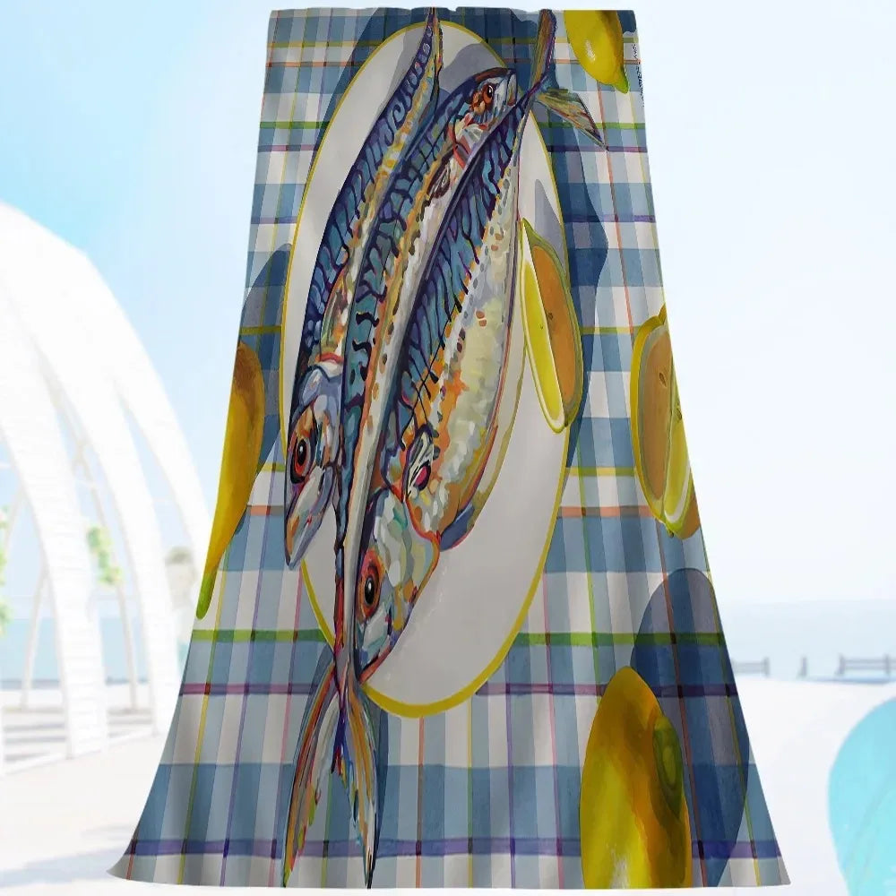 Telo Mare Microfibra con Stampe di Pesci in Cucina – 6 Fantasie, 3 Misure da 50×100 a 90×180 cm