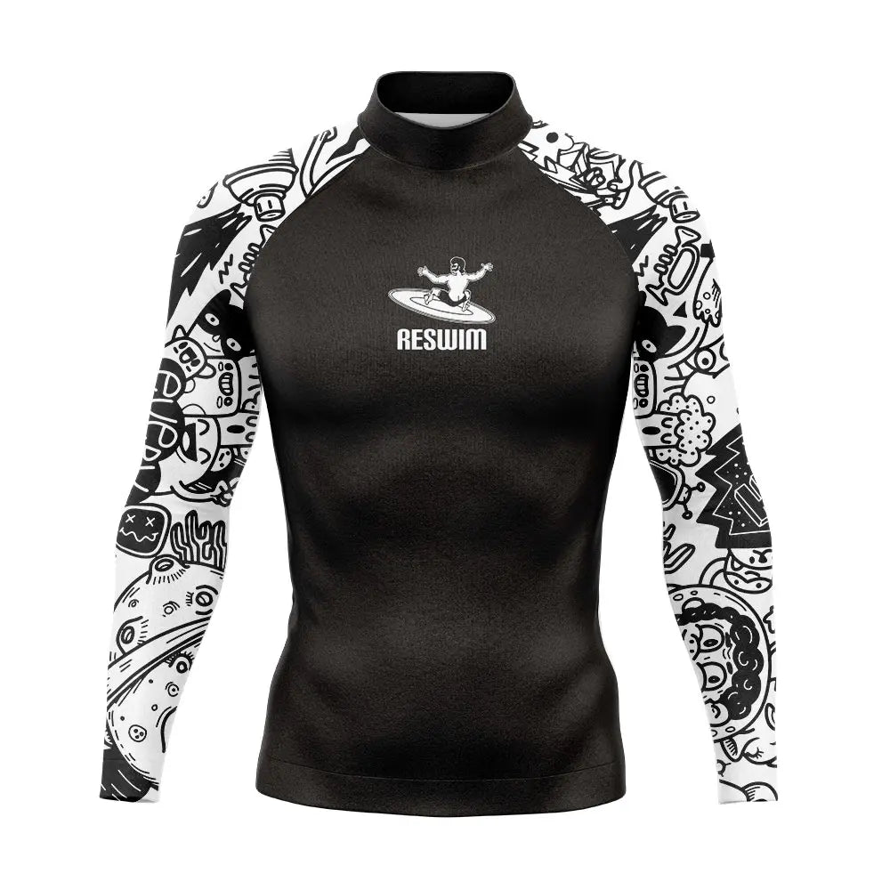 Rashguard Uomo Multicolore a Maniche Lunghe Protezione UV per Surf, Snorkeling e Nuoto