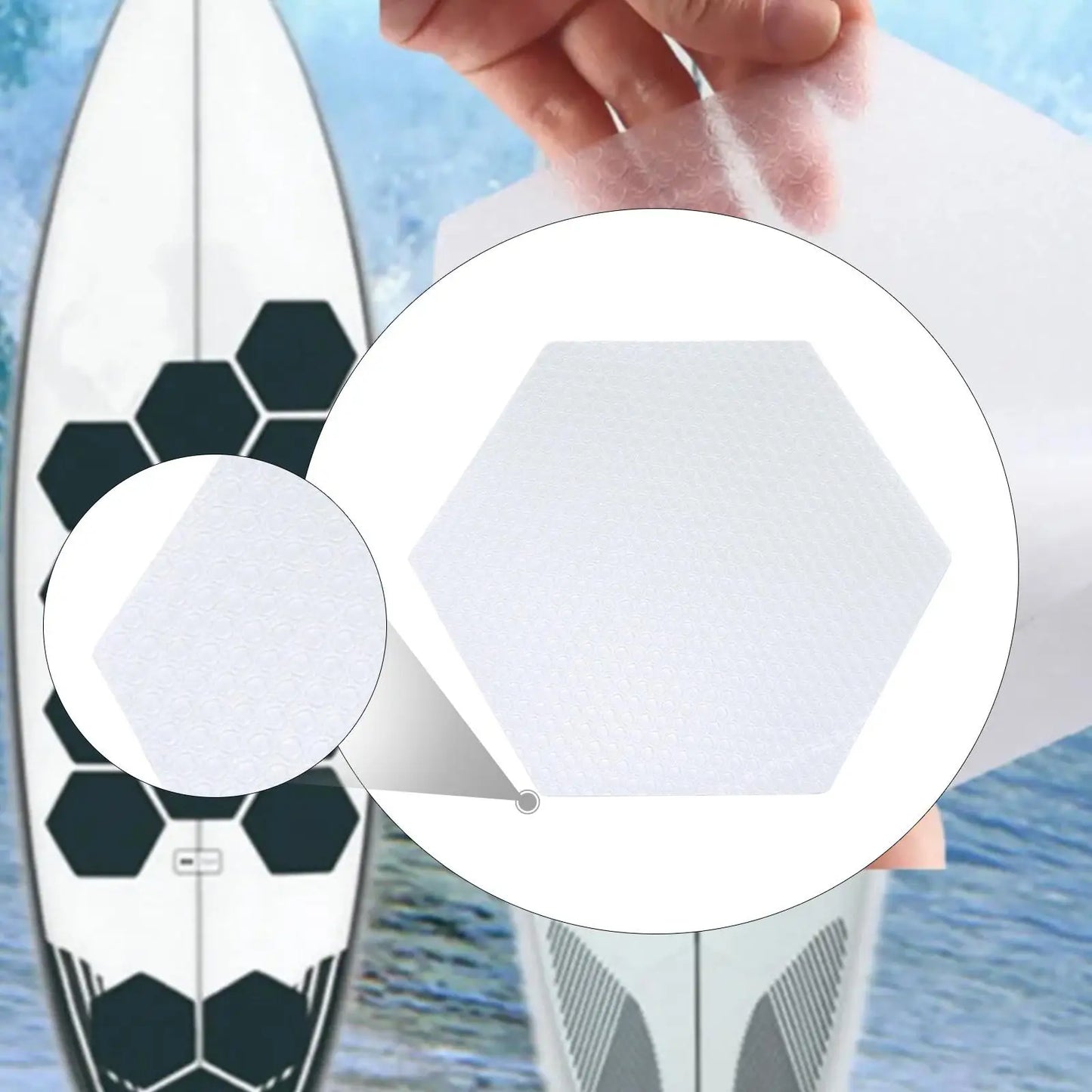 Cuscinetti Antiscivolo Trasparenti per Tavola da Surf – Set 20 Pezzi, Vinile Esagonale, Autoadesivi