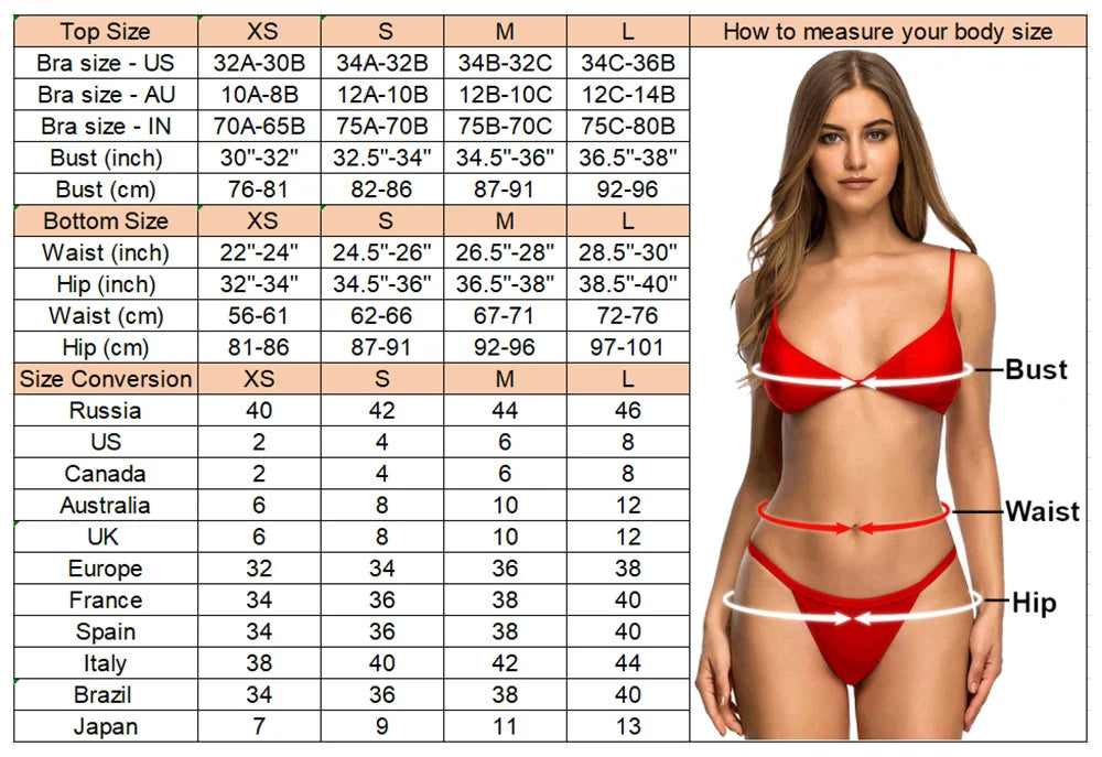 Set Bikini Tre Pezzi Donna Stampa Ciliegia, Top + Bikini a Triangolo
