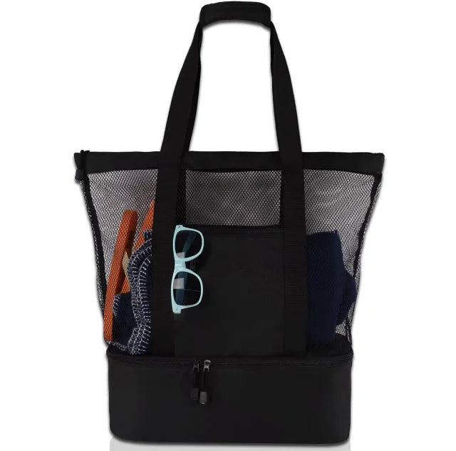 Borsa da Spiaggia in Rete Trasparente con Scomparto Termico – Capiente, Doppio Strato, 40×50 cm, 4 Colori