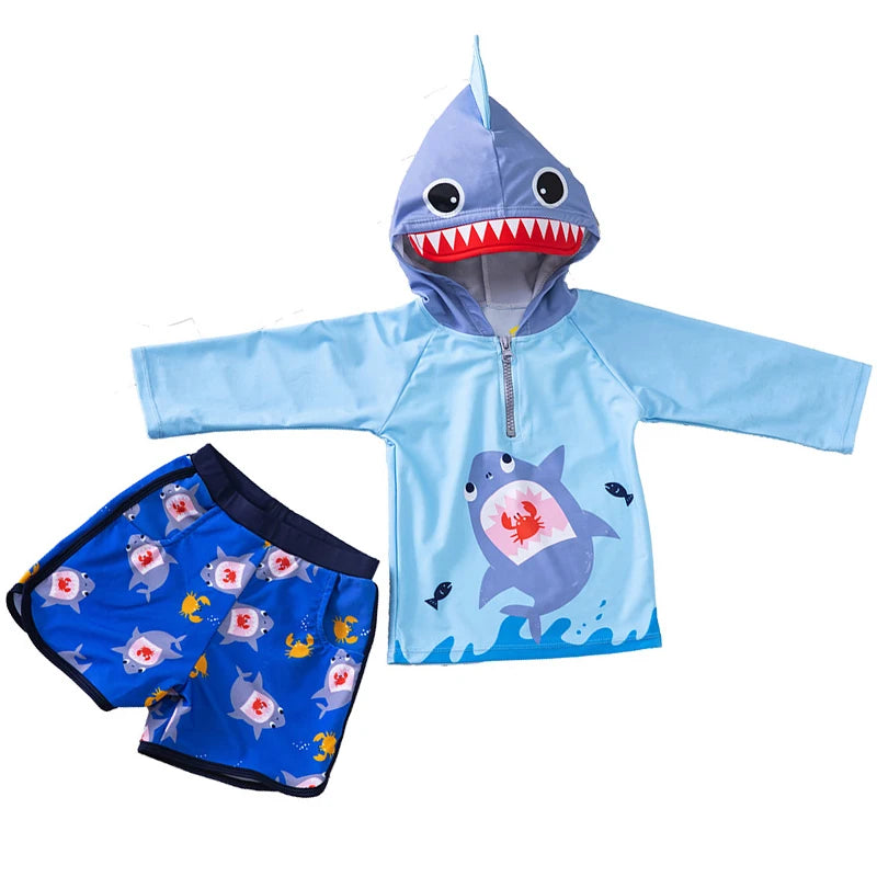 Set Nuoto Bambini 3 Pezzi UPF50+ – Rash Guard + Costume + Cuffia - Squalo Dinosauro Mare Piscina, XS(2)–3XL(14) 20 Fantasie