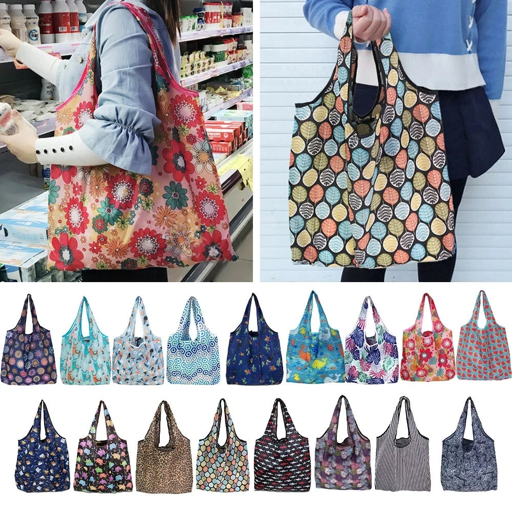 Borsa Shopper Pieghevole Ecologica Riutilizzabile – Poliestere, Multiuso, 32 Fantasie – 46×60×8 cm
