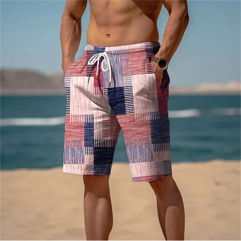 Bermuda da Spiaggia Uomo con Stampa Patchwork – Pantaloncini Casual Estivi, Taglie Bambino e Adulto (4T–6XL)