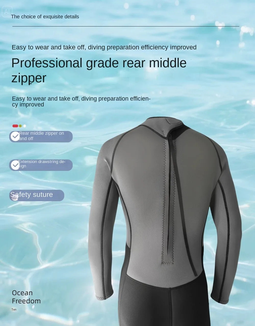 Muta Uomo 3mm Neoprene Monopezzo Cerniera Posteriore per Immersioni Snorkeling Surf M-4XL