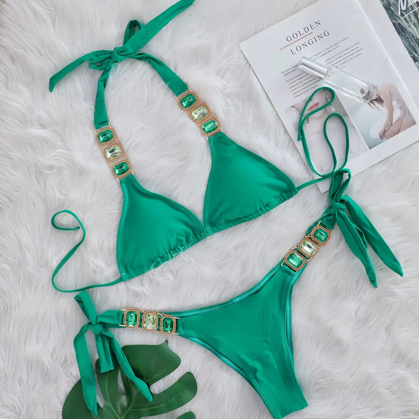 Bikini Donna Due Pezzi con Laccetti Sottili e Strass