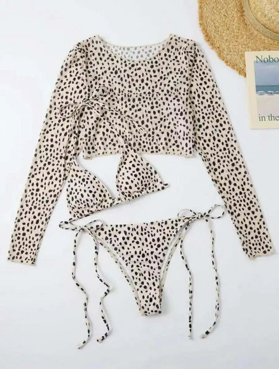 Bikini Donna a Triangolo, Stampa Leopardata e Marmorea, S–XL