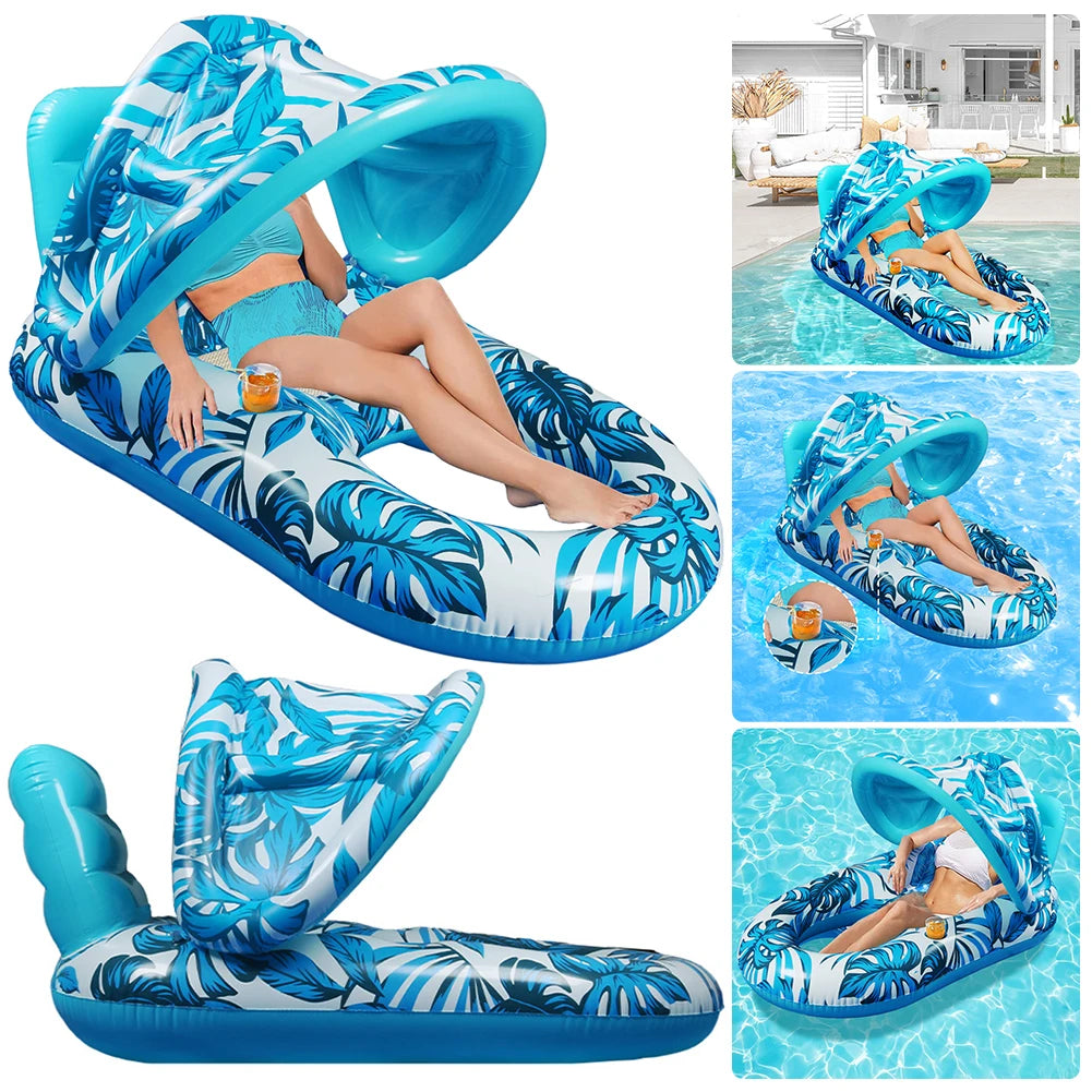 Sedia Galleggiante Gonfiabile con Parasole – Amaca Reclinabile per Piscina e Mare