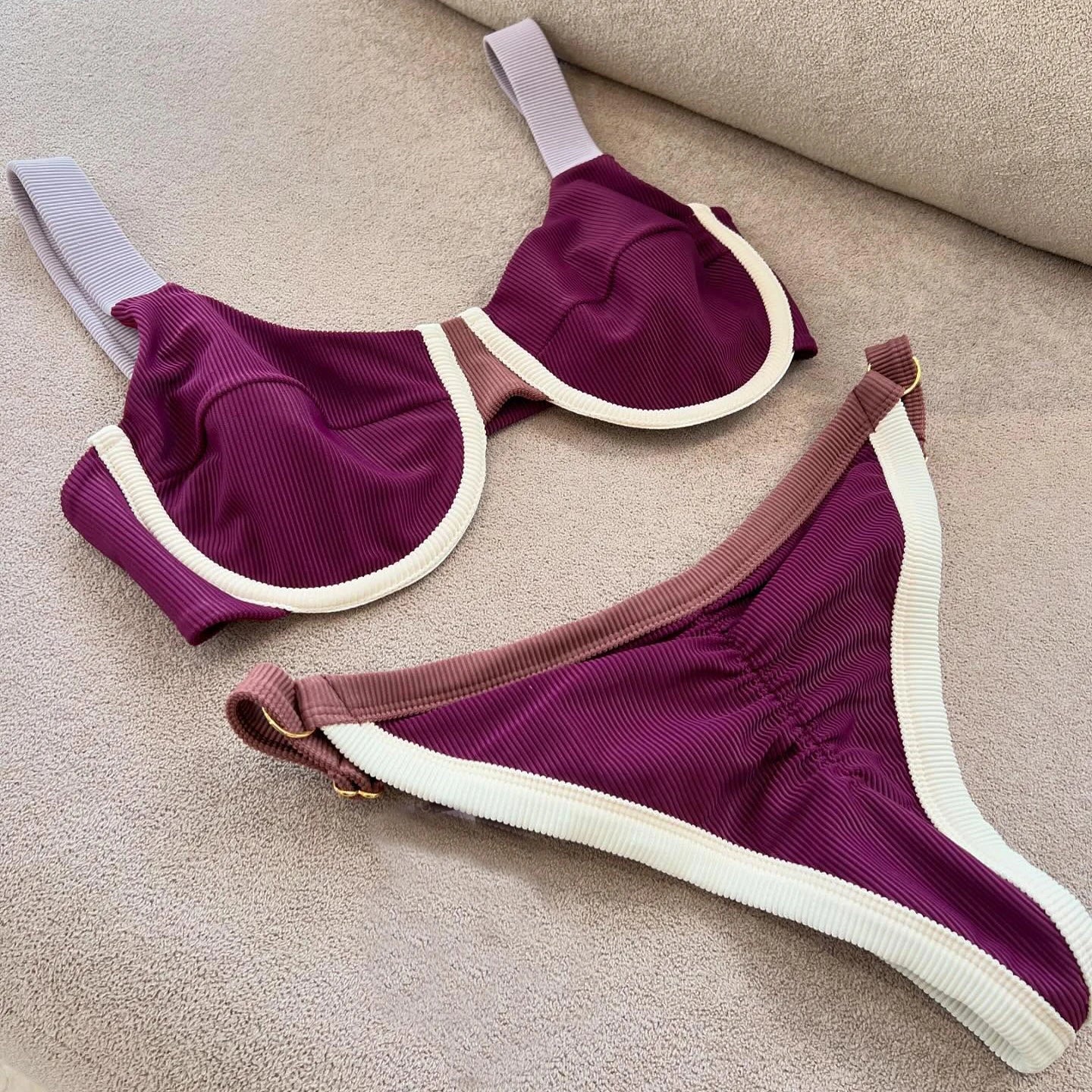 Bikini Donna Due Pezzi Push-Up a Vita Bassa, Tinta Unita, S–L