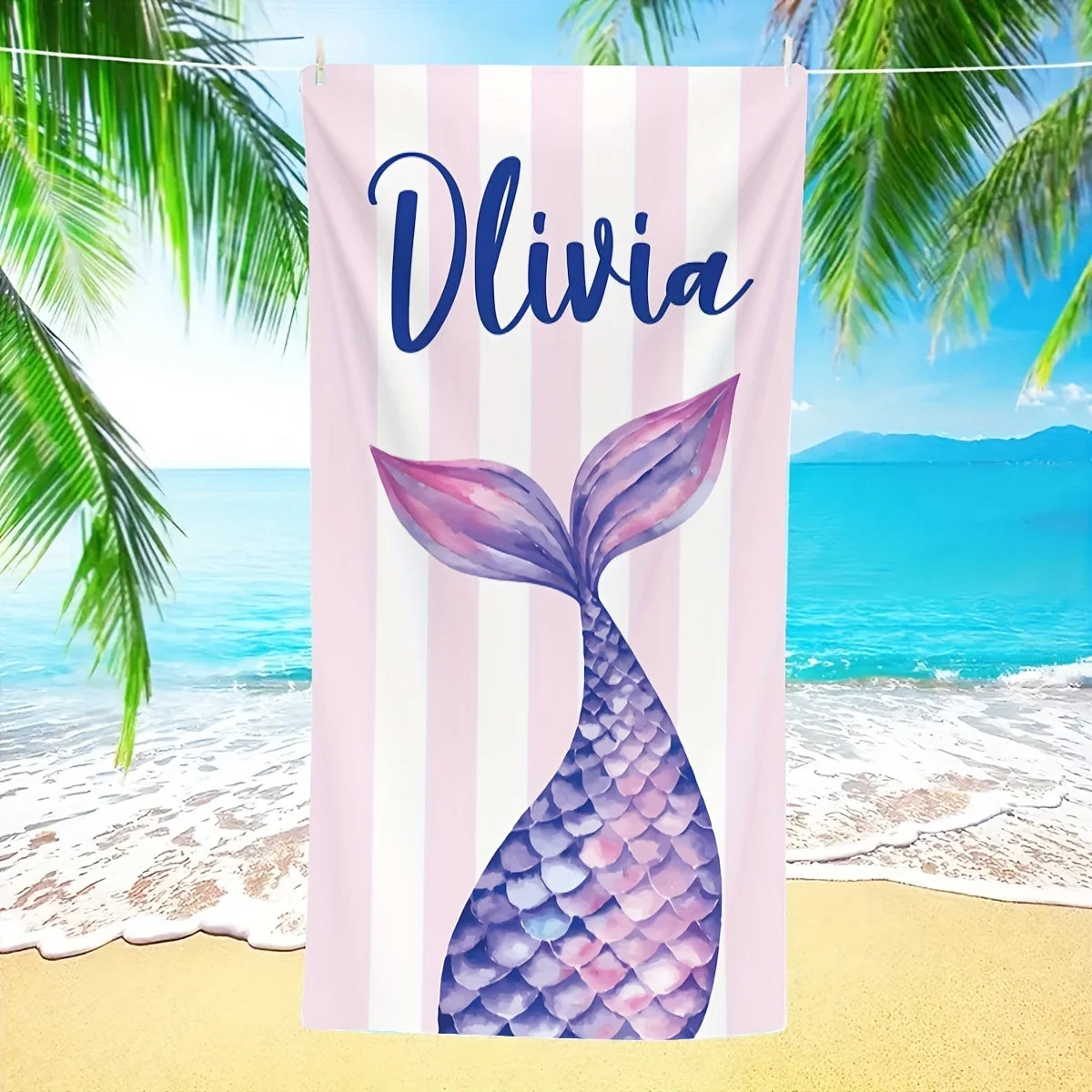 Telo Mare Personalizzato a Tema Sirena – Microfibra con Nome su Misura, 2 Colori 4 Misure