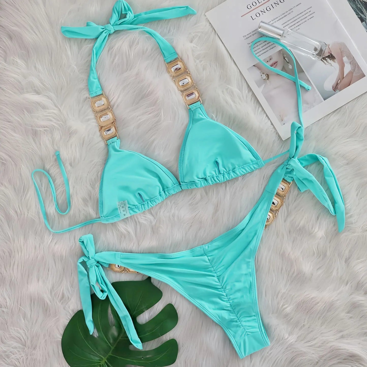 Bikini Donna Due Pezzi con Laccetti Sottili e Strass