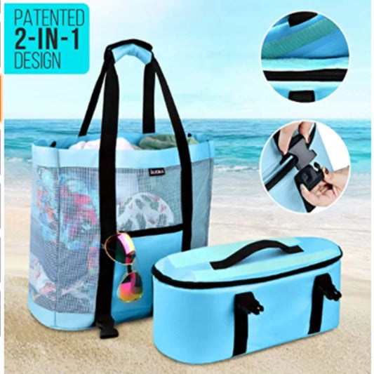 Borsa da Spiaggia in Rete Trasparente con Scomparto Termico – Capiente, Doppio Strato, 40×50 cm, 4 Colori