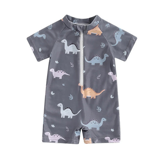 Costume da bagno unisex per neonato, girocollo, mezza zip, manica corta