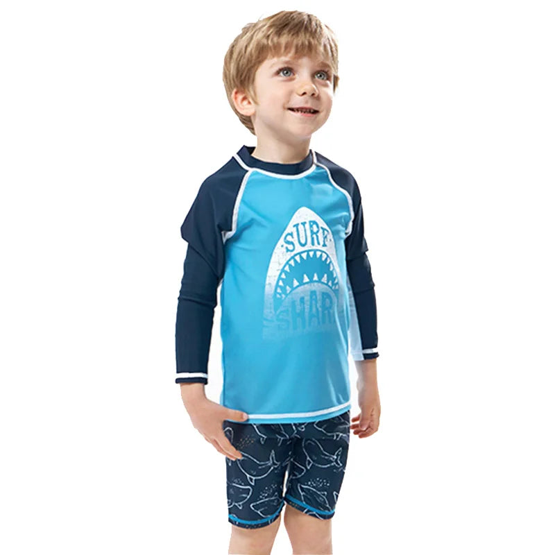 Costume da Bagno Due Pezzi Bambino e Bambina con Stampa Marina – Top e Pantaloncini, 9 Fantasie, 2–10 Anni