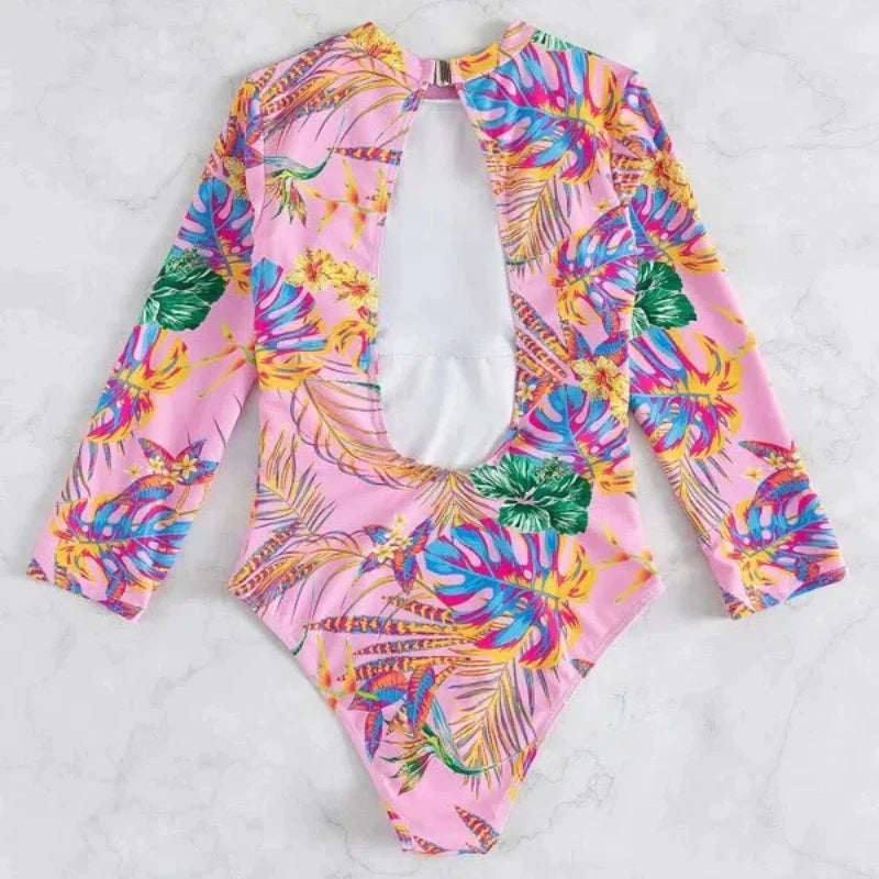Rashguard Costume Intero Donna Manica Lunga – Protezione Solare UV, Stampa Floreale, Taglie S-XL