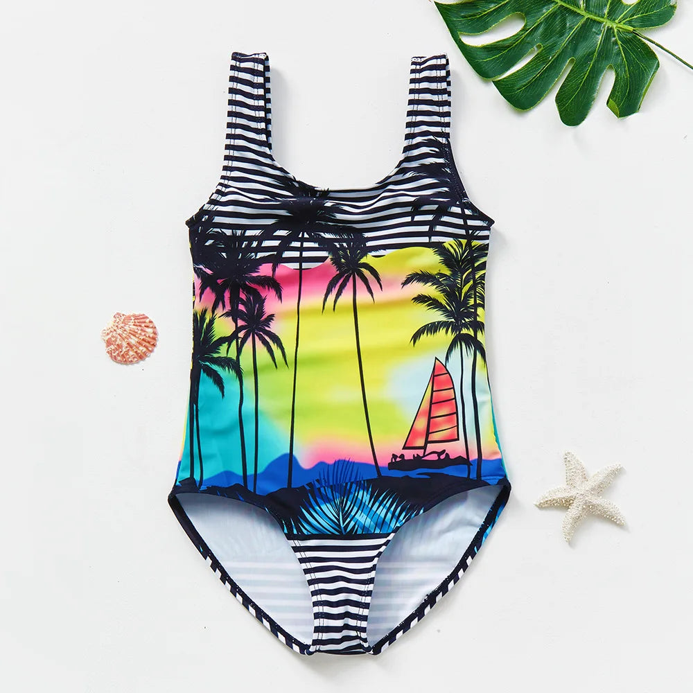 Costume da Bagno Intero Bambina con Balze e Stampa Fantasia – 21 Fantasie, Taglie 1–8 Anni