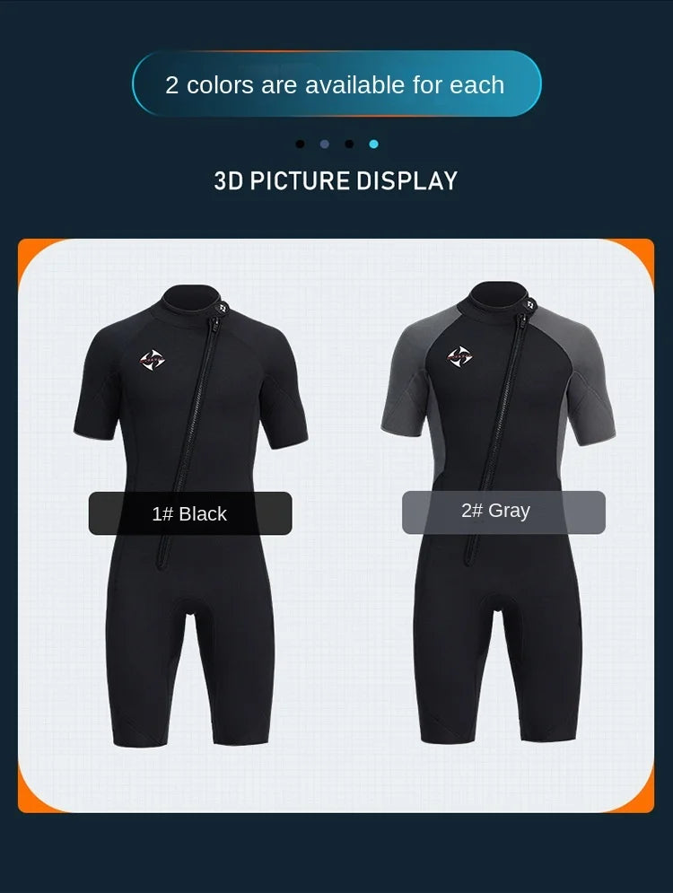 Muta Shorty Uomo 3mm Neoprene Manica Corta Cerniera Obliqua per Immersioni Snorkeling Surf