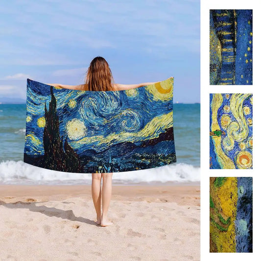 Asciugamano Van Gogh Starry Night su Fondo Colorato – Telo Mare e Bagno in Poliestere e Cotone, 10 Modelli  7 Misure