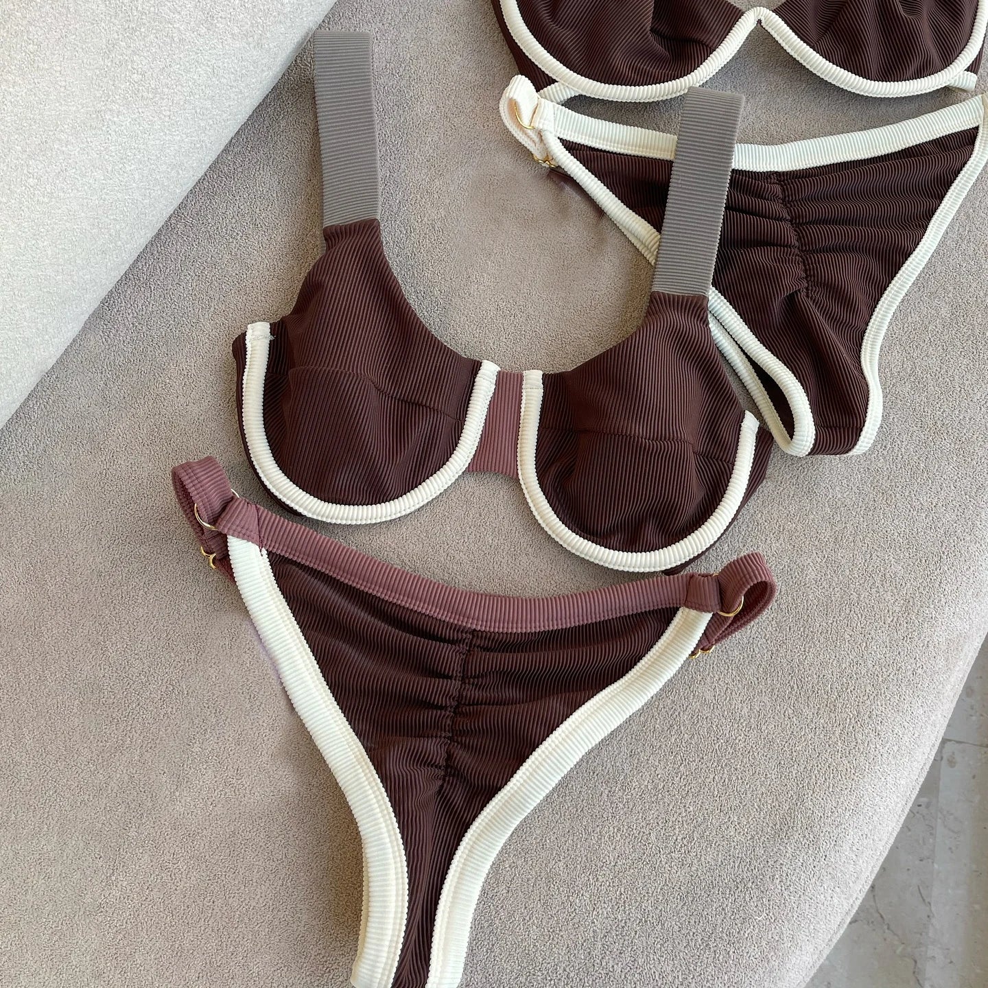 Bikini Donna Due Pezzi Push-Up a Vita Bassa, Tinta Unita, S–L