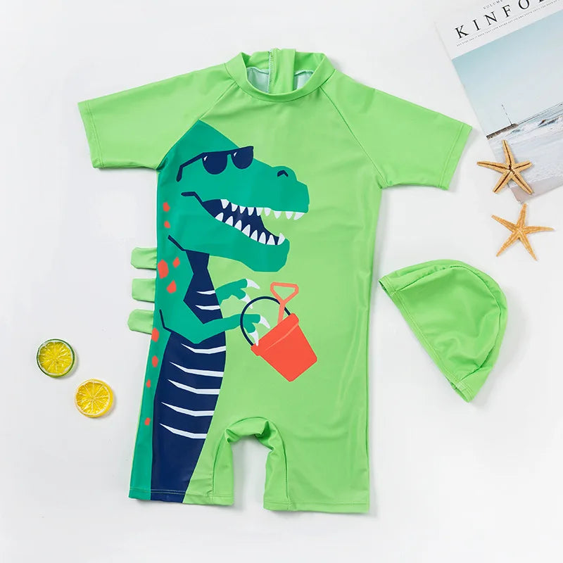 Costume da Bagno per Bambini con Protezione UV UPF50 – Set Rash Guard con Cappellino Abbinato e Fantasia Marina, XS–2XL | 10 Fantasie