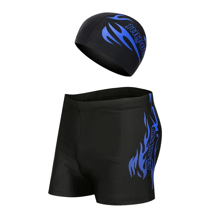 Boxer da Nuoto Uomo con Stampa Fire ad Asciugatura Rapida nelle Taglie Forti L–4XL